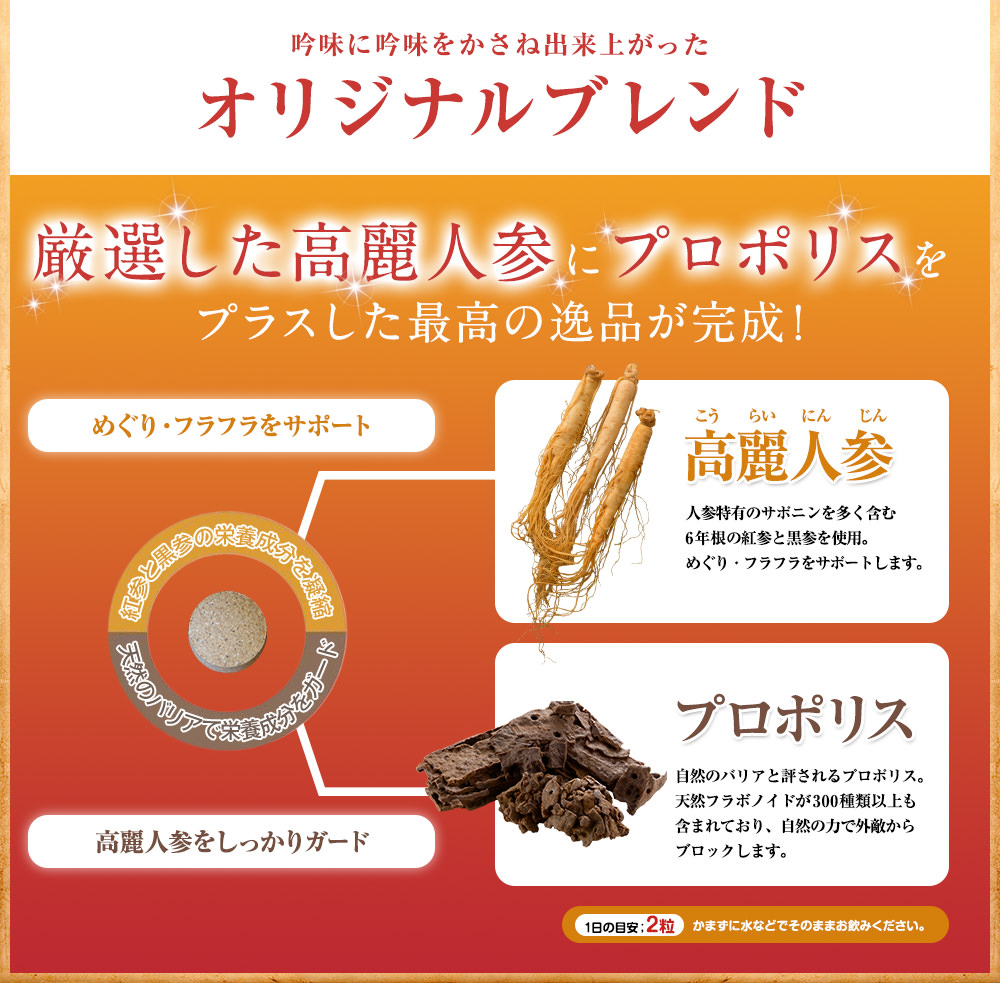厳選した高麗人参にプロポリスをプラスした逸品