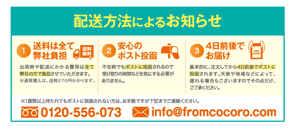 配送方法によるお知らせ