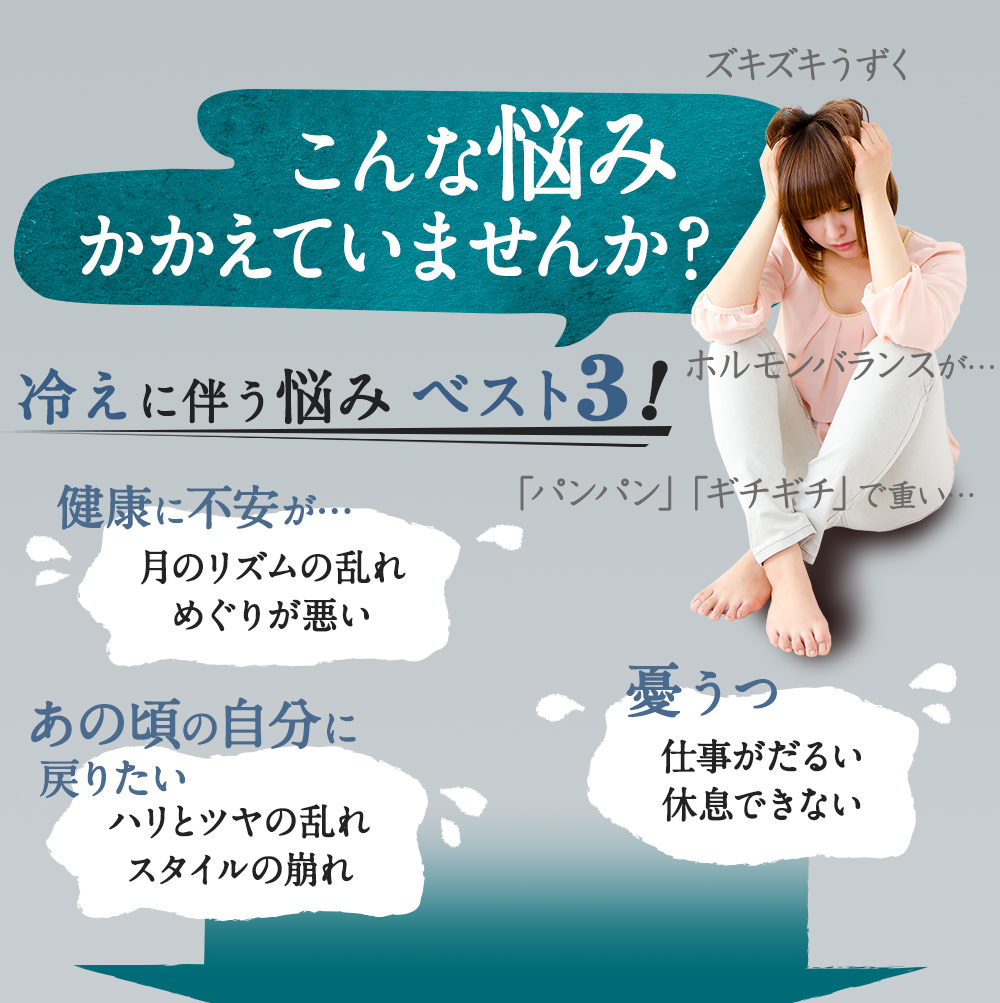 こんな悩みかかえていませんか？冷えに伴う悩みベスト３！